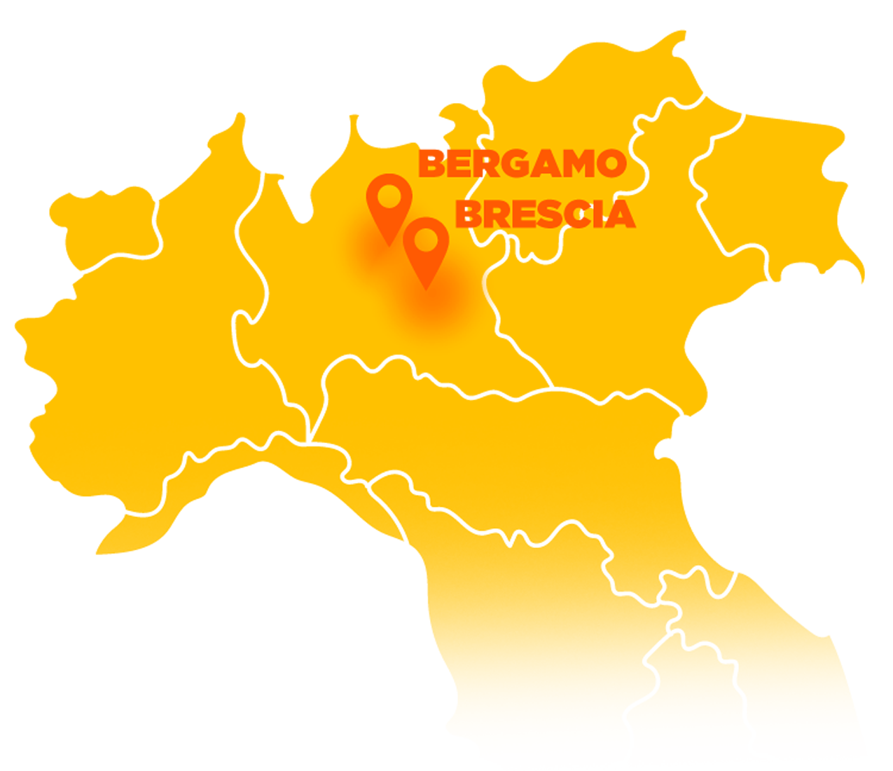 Mappa con Bergamo e Brescia segnate: la zona in cui seguiamo gli eventi