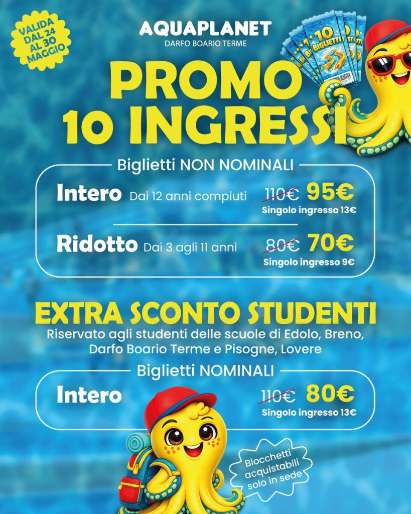 Creatività della campagna a pagamento sui blocchetti da 10 ingressi di Aquaplanet
