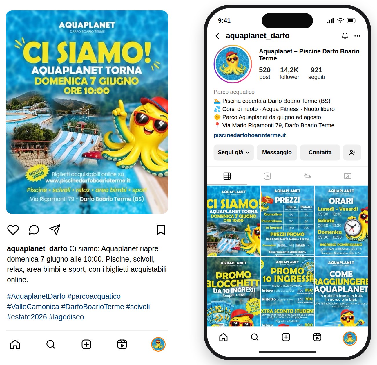 Il profilo Instagram di Aquaplanet Darfo Boario Terme su smartphone