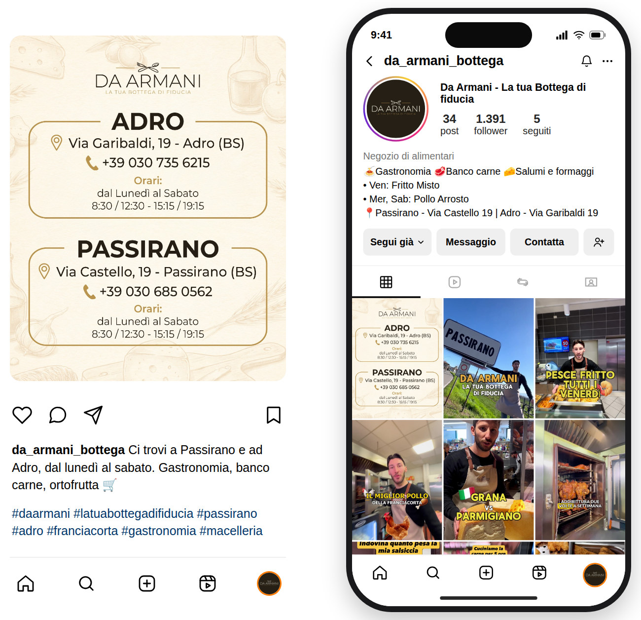 Profilo e post Instagram di Sigma Da Armani gestiti da MakeItWeb