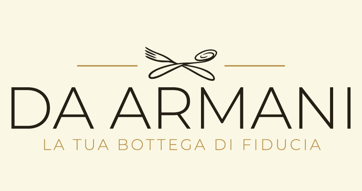 Marchio Da Armani con forchetta e cucchiaio incrociati e il claim la tua bottega di fiducia