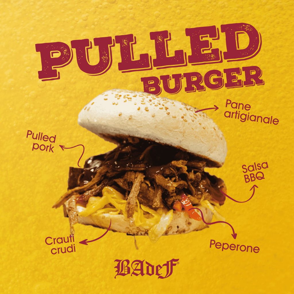 Grafica social Badef dedicata al Pulled Burger del Brew Pub