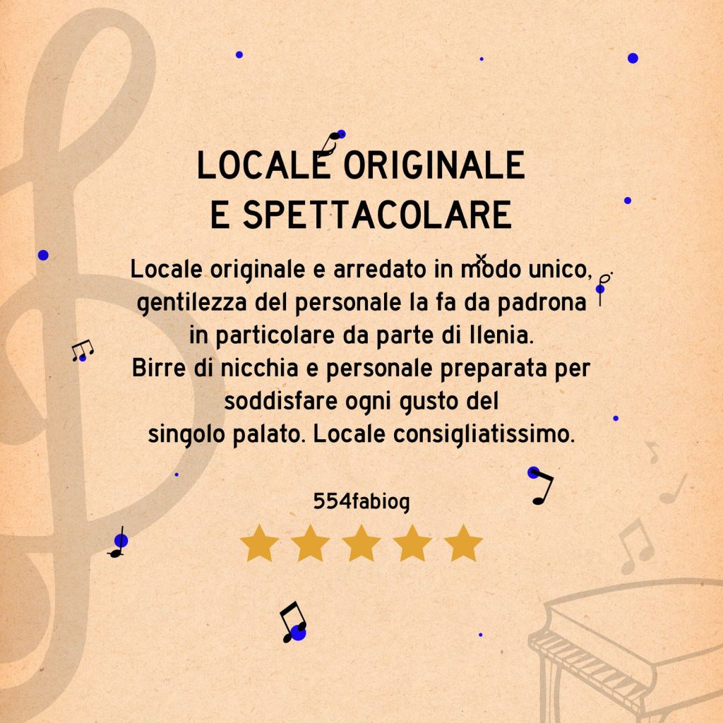 Grafica social che rilancia una recensione a cinque stelle del Blues Canal di Milano