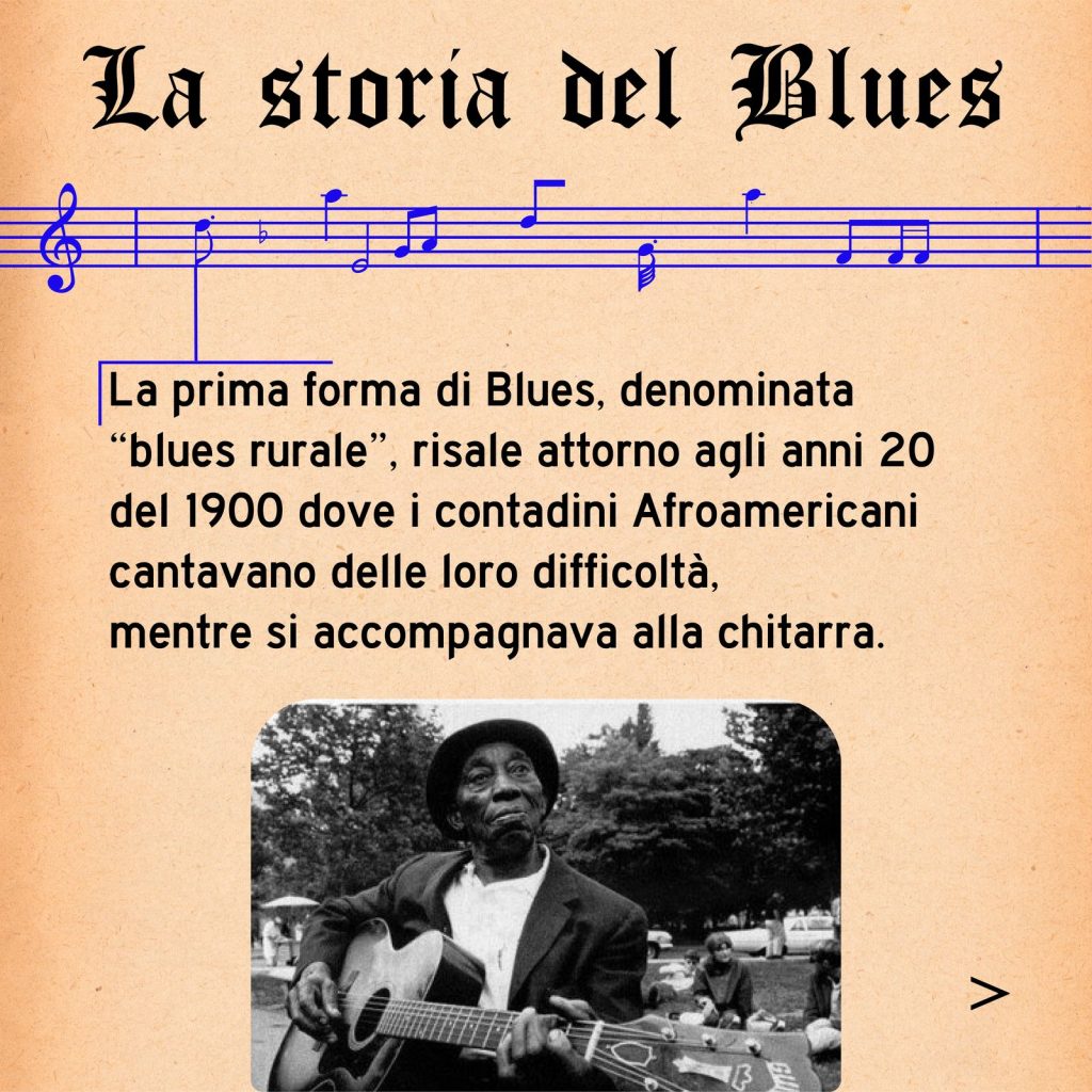 Prima slide del carosello sulla storia del blues pubblicato dal Blues Canal di Milano