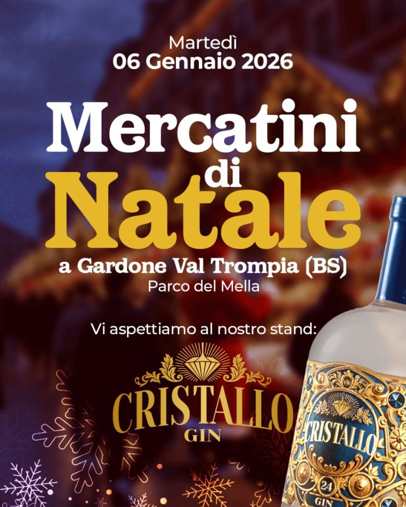 Locandina di Gin Cristallo per i mercatini di Natale a Gardone Val Trompia