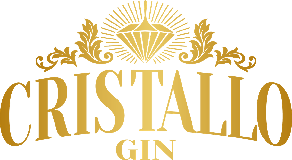 Marchio di Gin Cristallo nella versione oro su fondo scuro