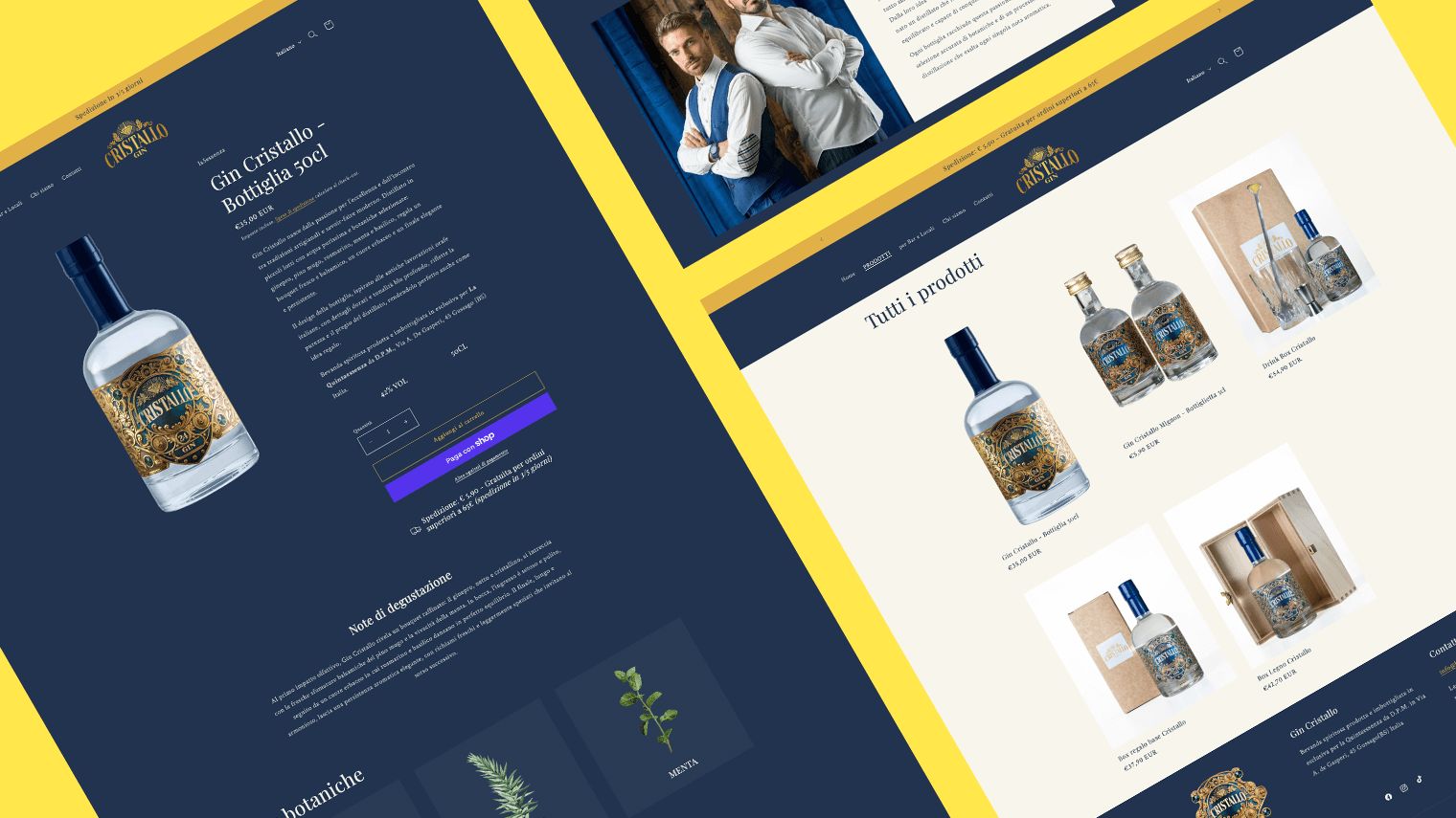 Le pagine del negozio online di Gin Cristallo realizzato da Makeitweb