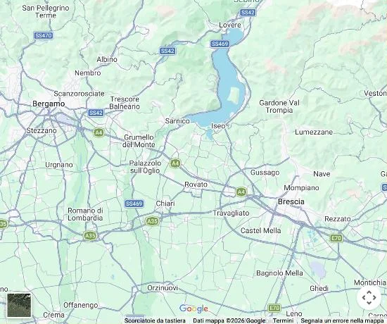 Mappa di Google Maps con Brescia, Bergamo, il lago d’Iseo e la Franciacorta