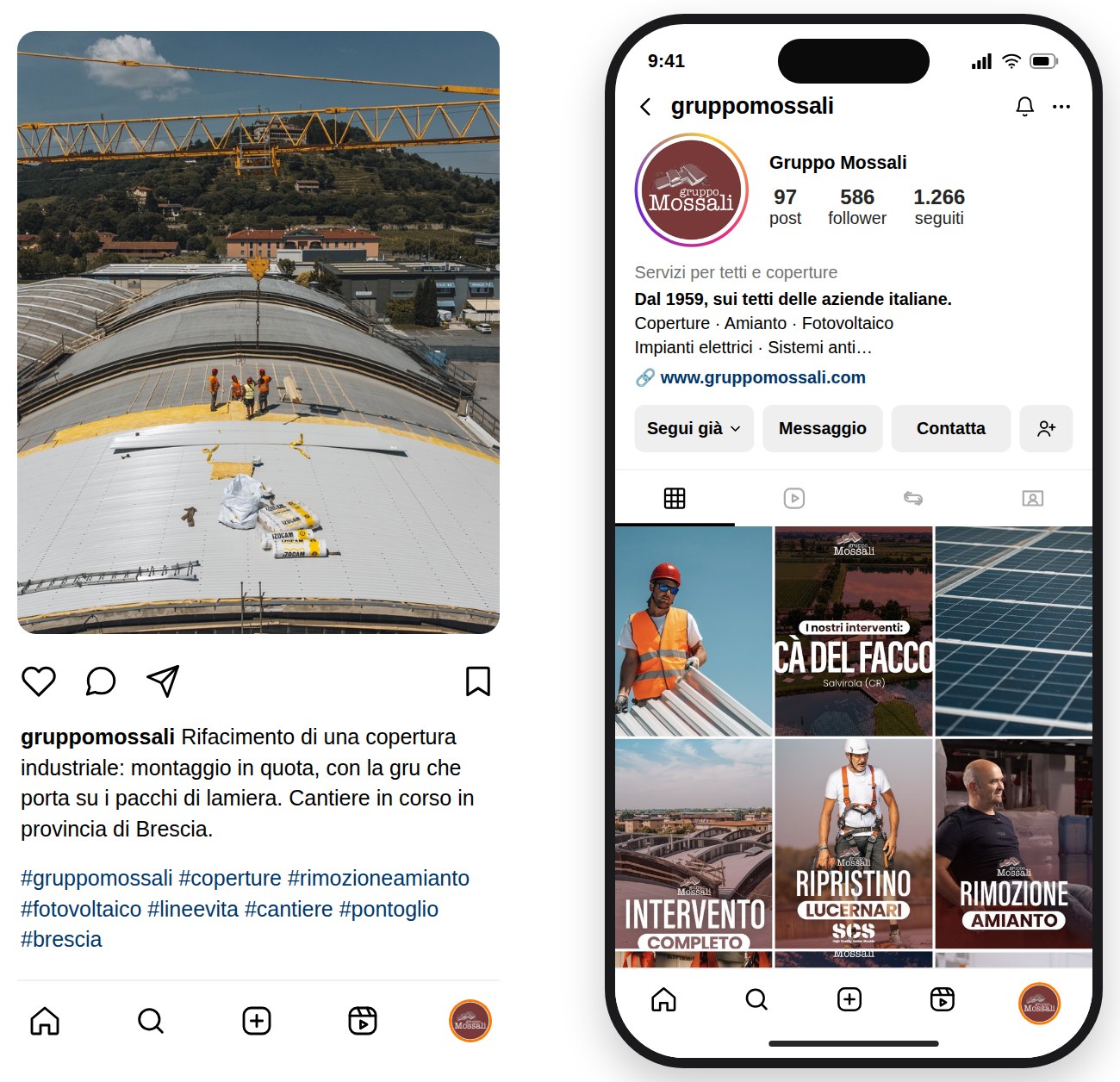 Profilo e post Instagram di Gruppo Mossali gestiti da MakeItWeb