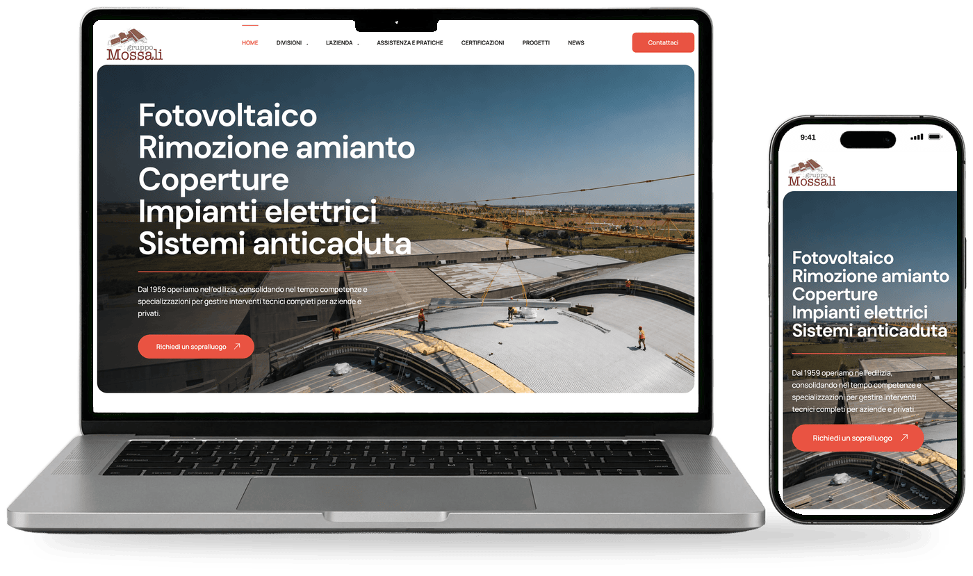 La home di gruppomossali.com aperta su un MacBook e su un iPhone