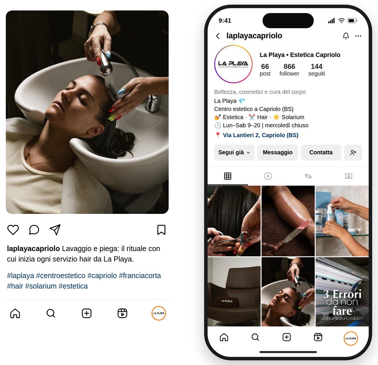 Il profilo Instagram del centro estetico La Playa di Capriolo su smartphone