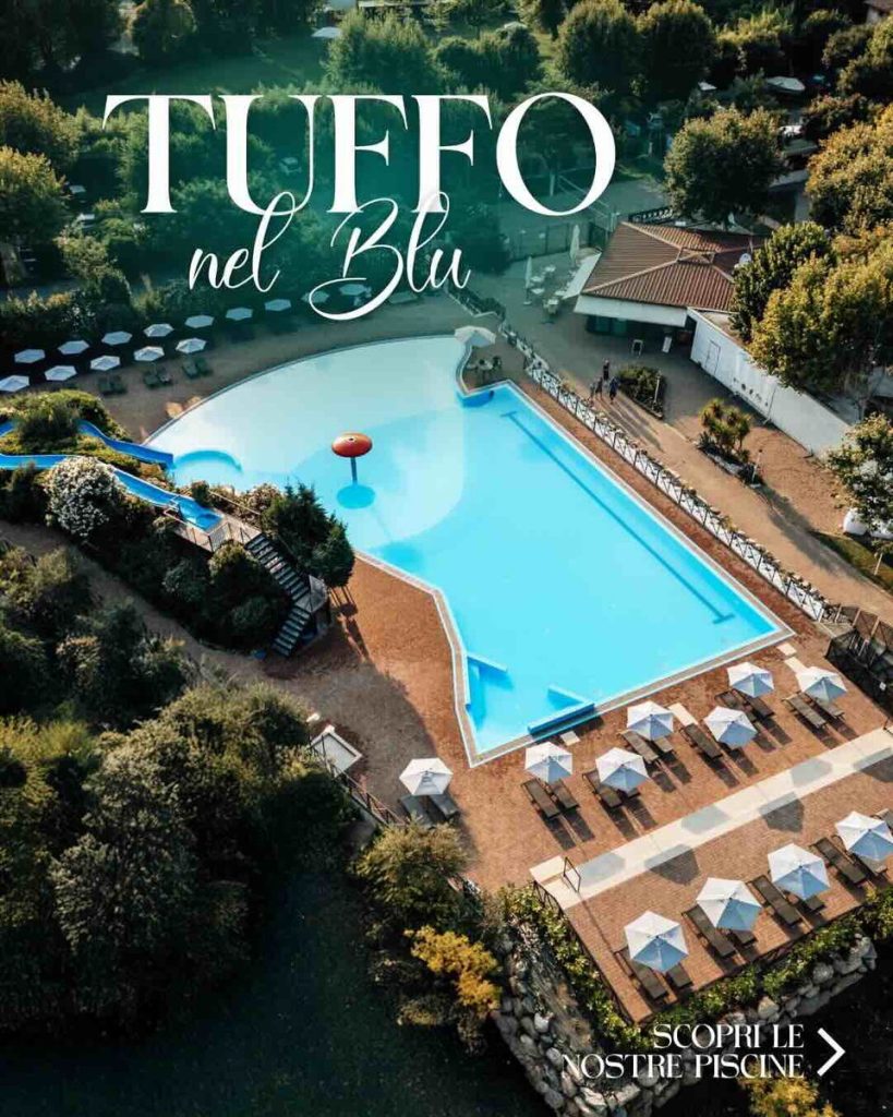 Grafica social del Lido Iseo con il claim tuffo nel blu