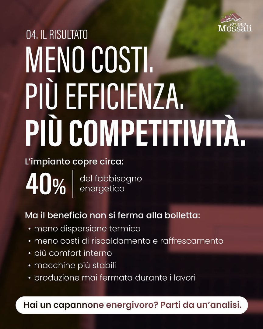 Slide 5 del carosello sul caso OFBM: copertura industriale e impianto fotovoltaico, Gruppo Mossali Pontoglio