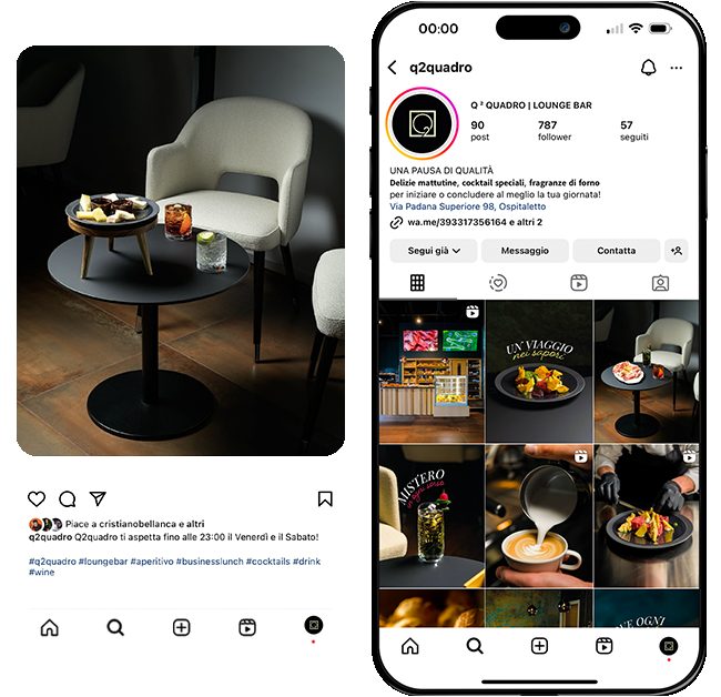 Il profilo Instagram del Quadro Lounge Bar visto da telefono