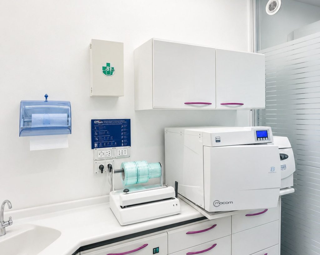 La sala di sterilizzazione con autoclave e termosigillatrice