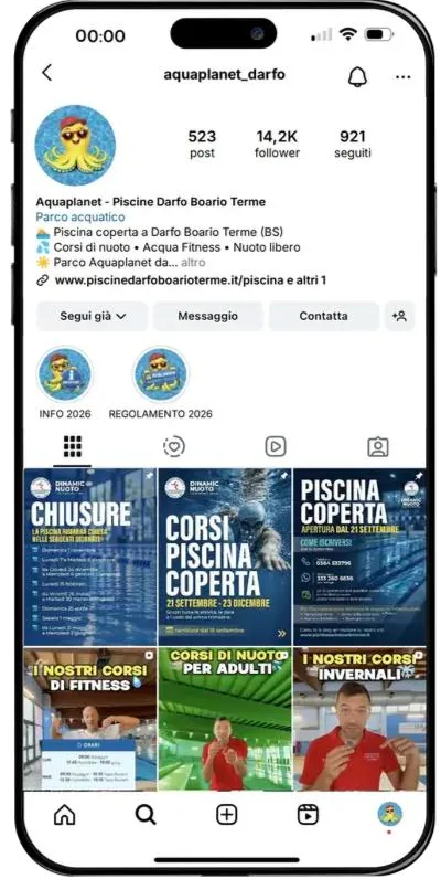 Profilo Instagram di Aquaplanet oggi: 523 post e 14,2 mila follower