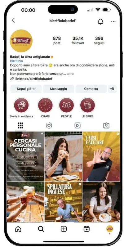 Profilo Instagram del Birrificio BAdeF oggi: 878 post e 35,1 mila follower