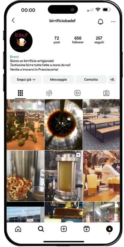Profilo Instagram del Birrificio BAdeF prima di MakeItWeb: 72 post e 656 follower