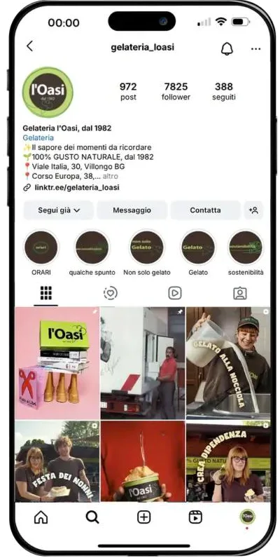 Profilo Instagram della Gelateria l’Oasi oggi: 972 post e 7.825 follower