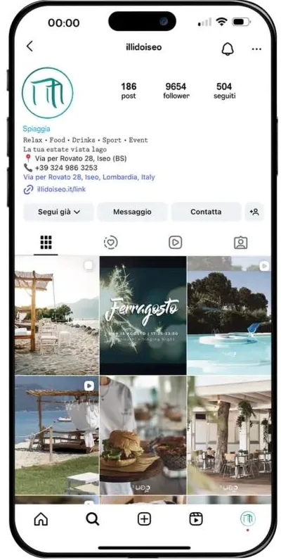 Profilo Instagram del Lido Iseo prima di MakeItWeb: 186 post e 9.654 follower