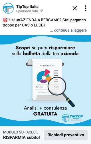 Inserzione di TipTop Italia pubblicata su Facebook e Instagram